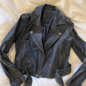 BLANKNYC suede moto jacket in slate blue